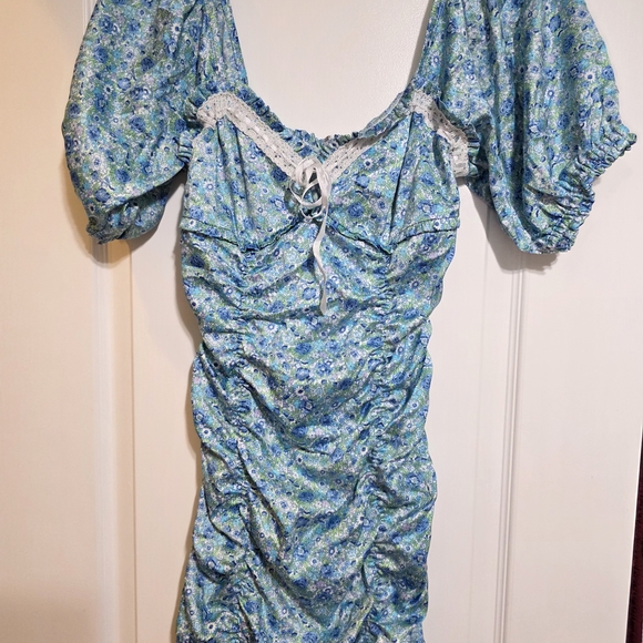 For Love And Lemons Sky Blue Floral Mini Dress - Picture 3 of 5